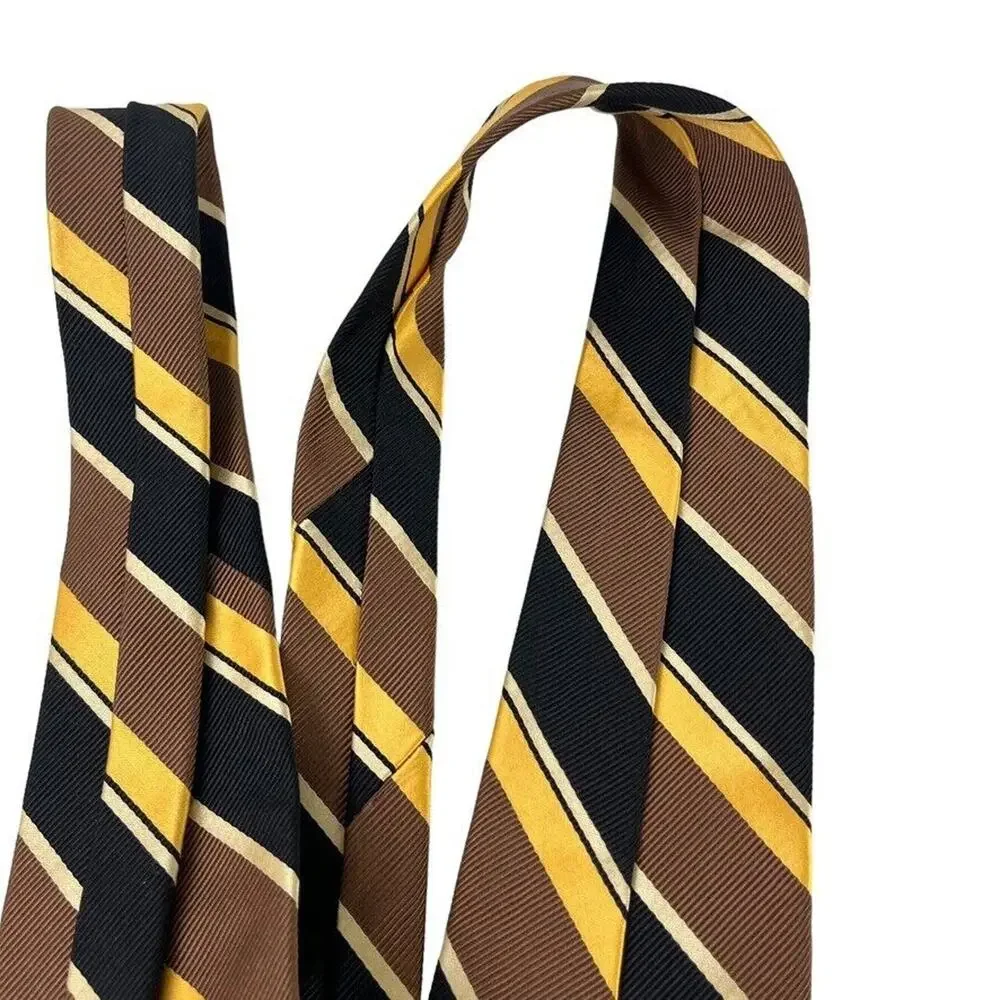 Jos A Bank Signature Collection Mens Striped Italy Made Brown Yellow Tie Necktie